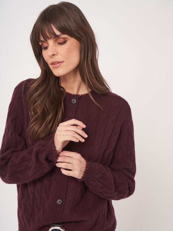 Organic Cashmere Cable Knit Cardigan With Fringes image number 5