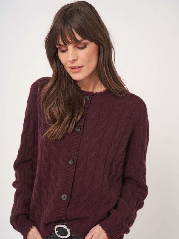Organic Cashmere Cable Knit Cardigan With Fringes image number 6