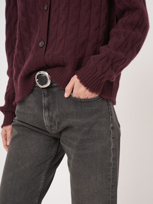 Organic Cashmere Cable Knit Cardigan With Fringes image number 7