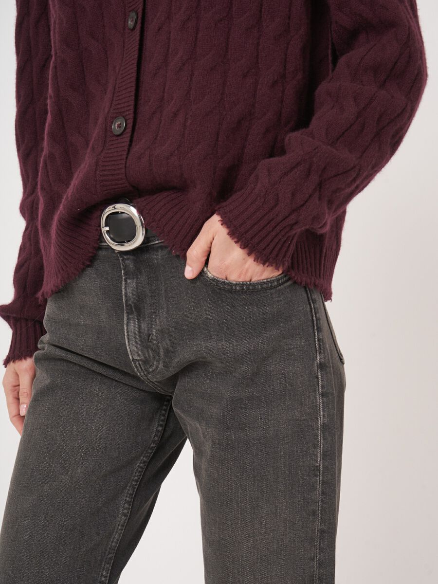 Organische kasjmier kabelgebreide cardigan met franjes image number 7