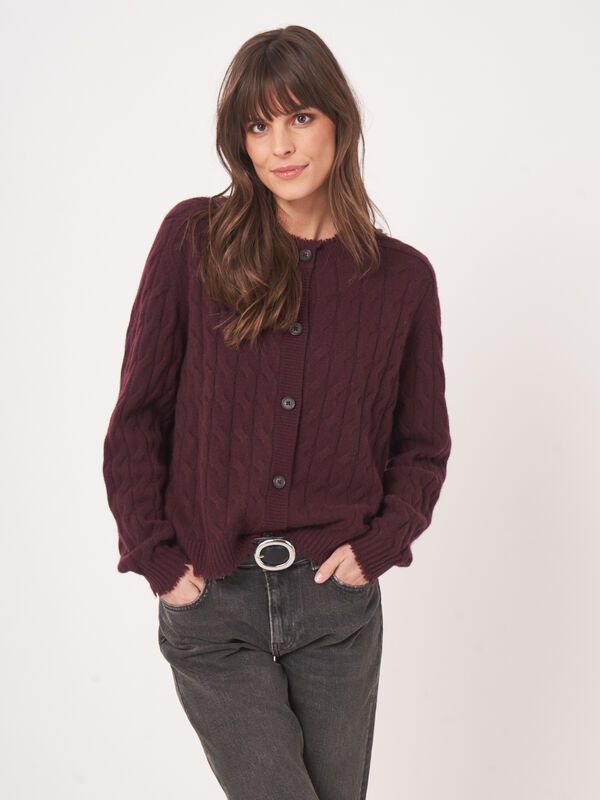 Organic Cashmere Cable Knit Cardigan With Fringes image number 8
