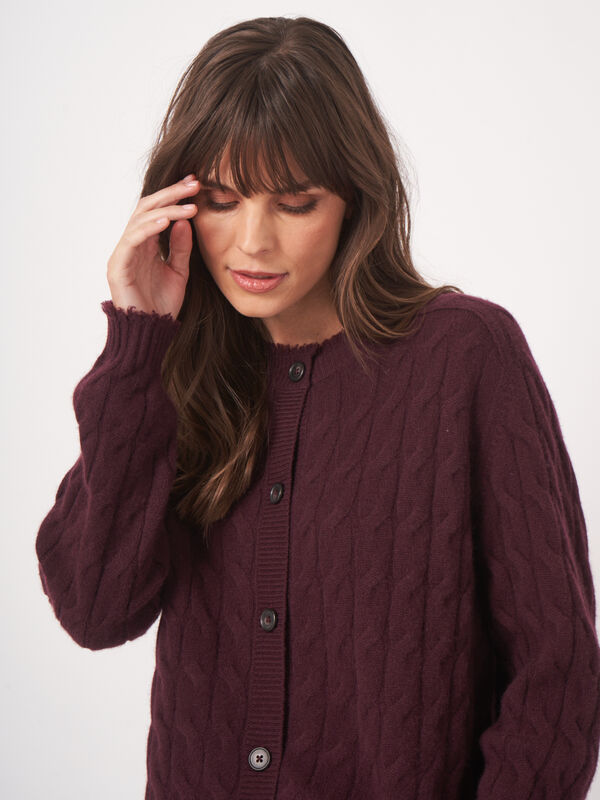 Organic Cashmere Cable Knit Cardigan With Fringes image number 9