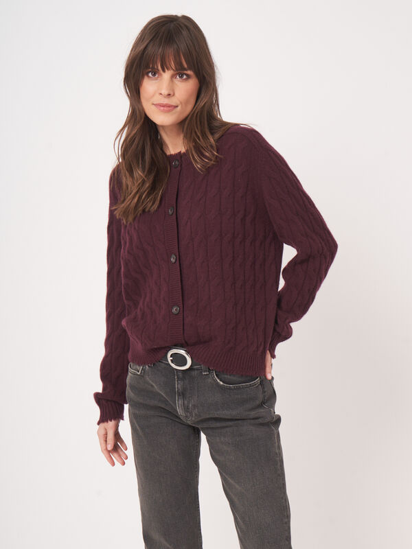 Organic Cashmere Cable Knit Cardigan With Fringes image number 11