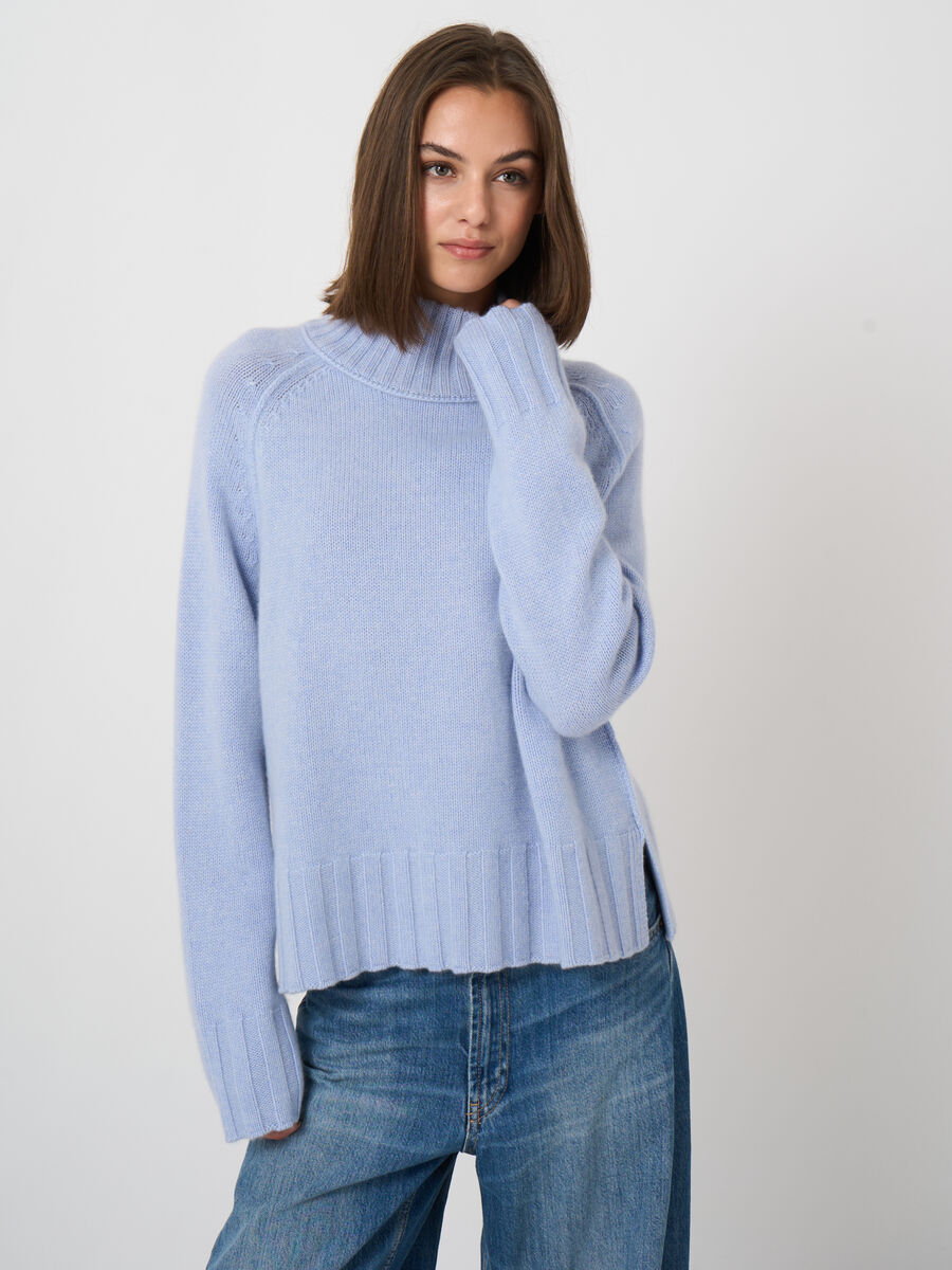 Grobstrick-Kaschmirpullover mit Stehkragen image number 3