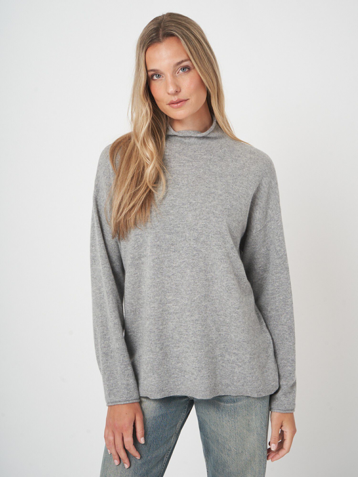 Organische kasjmier pullover met opstaande kraag