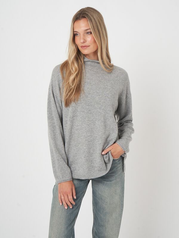 Organische kasjmier pullover met opstaande kraag image number 1