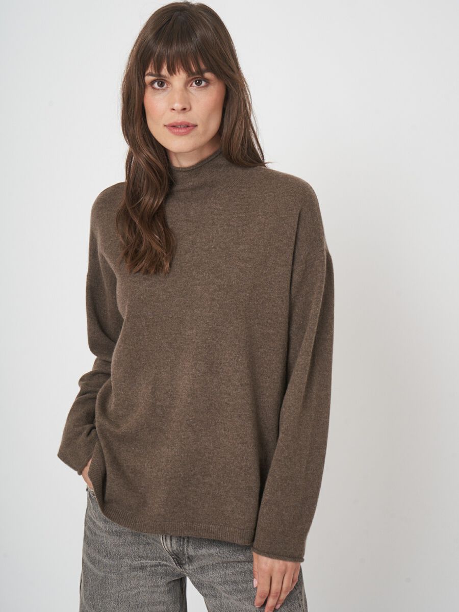 Organische kasjmier pullover met opstaande kraag image number 1