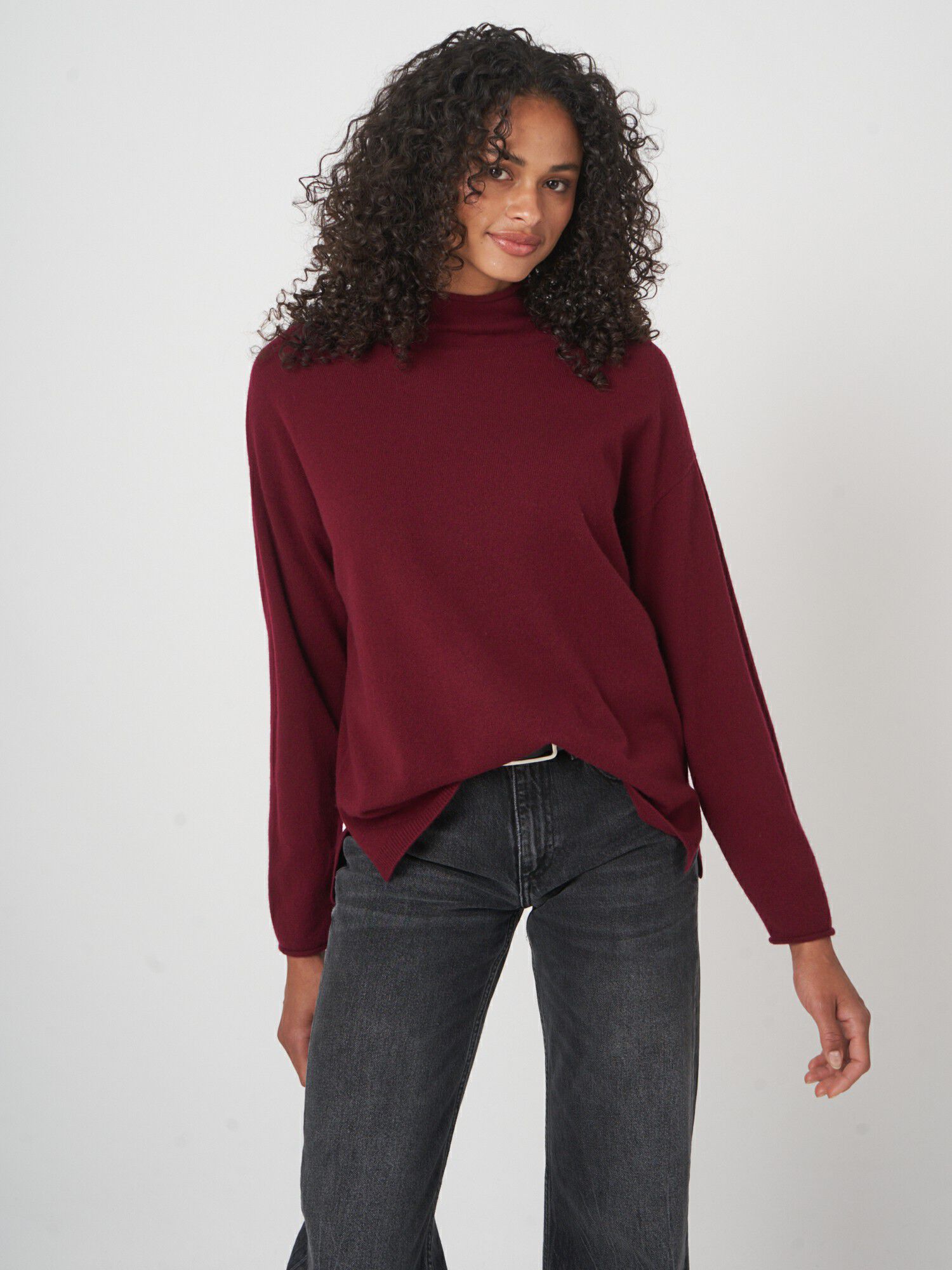 Organische kasjmier pullover met opstaande kraag