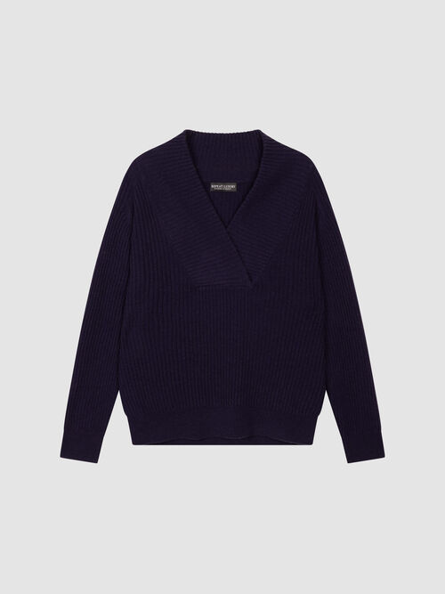 Grofgebreide Kasjmier Kabeltrui met V-hals