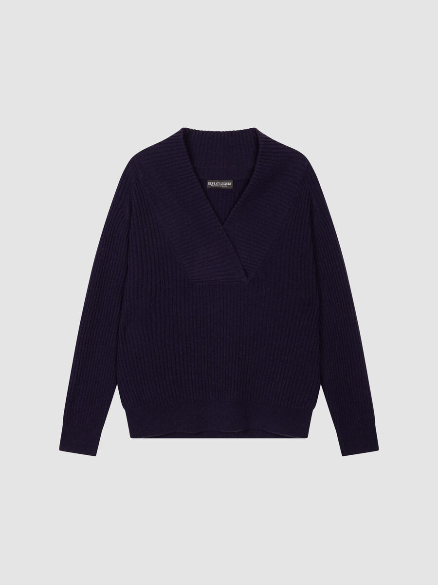 Grofgebreide Kasjmier Kabeltrui met V-hals image number 1