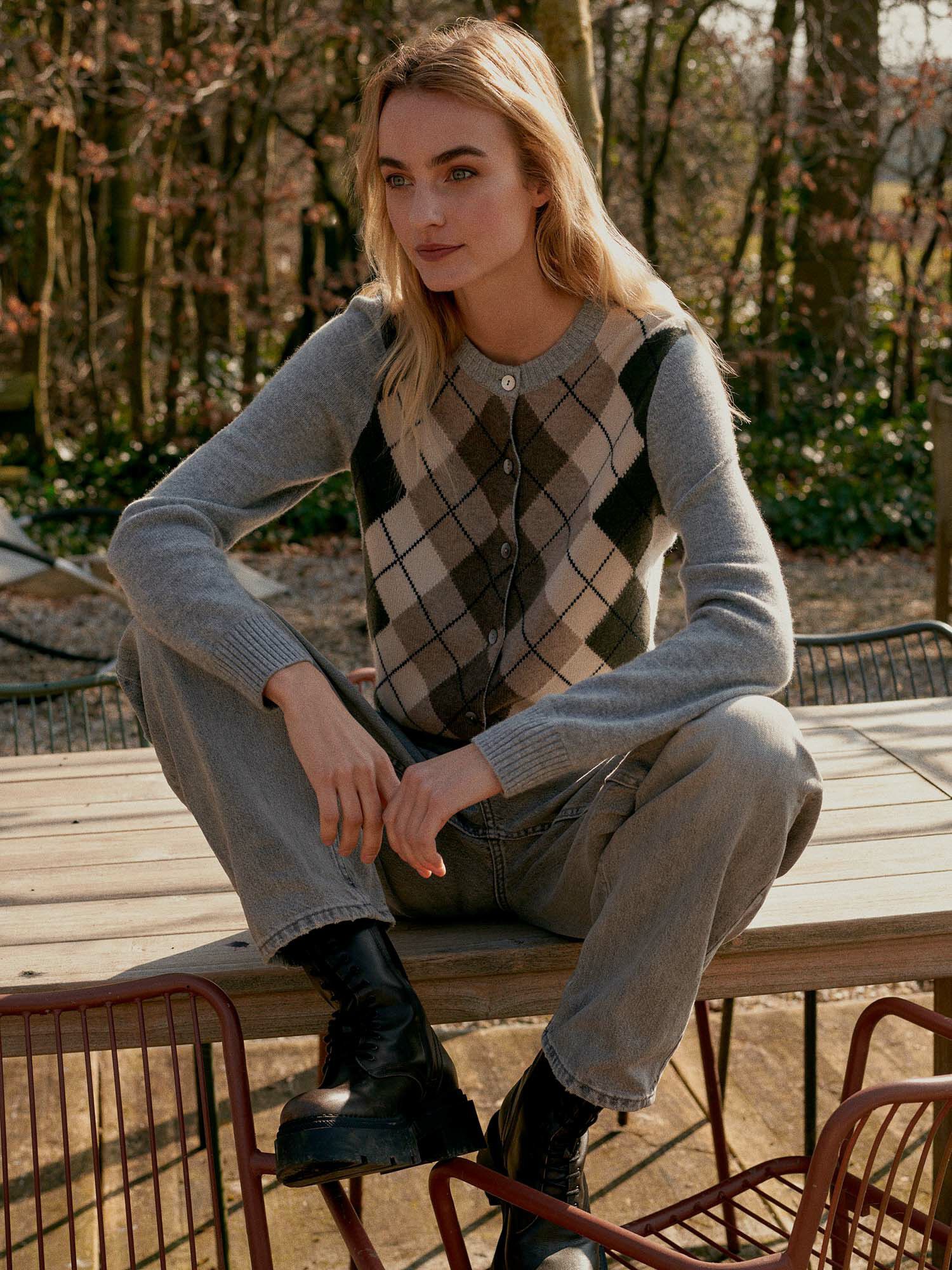 Argyle kasjmier vest in meerkleurig design afbeelding