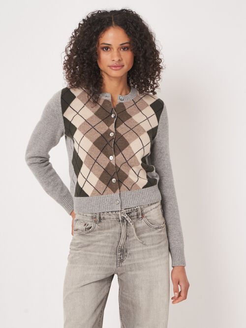Multicolor argyle cashmere cardigan