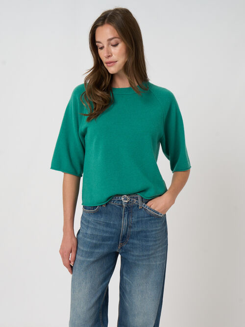 Organic cashmere short-sleeve sweater