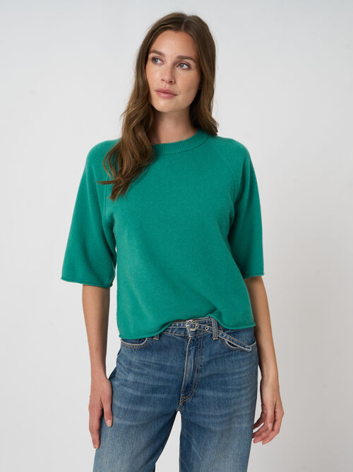 Organic cashmere short-sleeve sweater