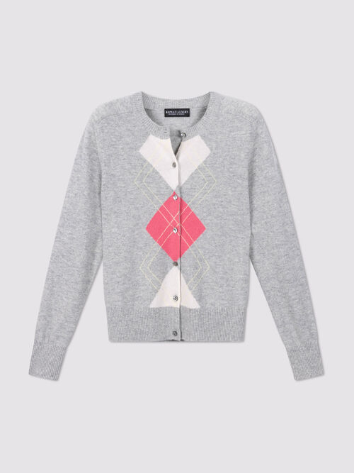 Luxury organic cashmere argyle cardigan