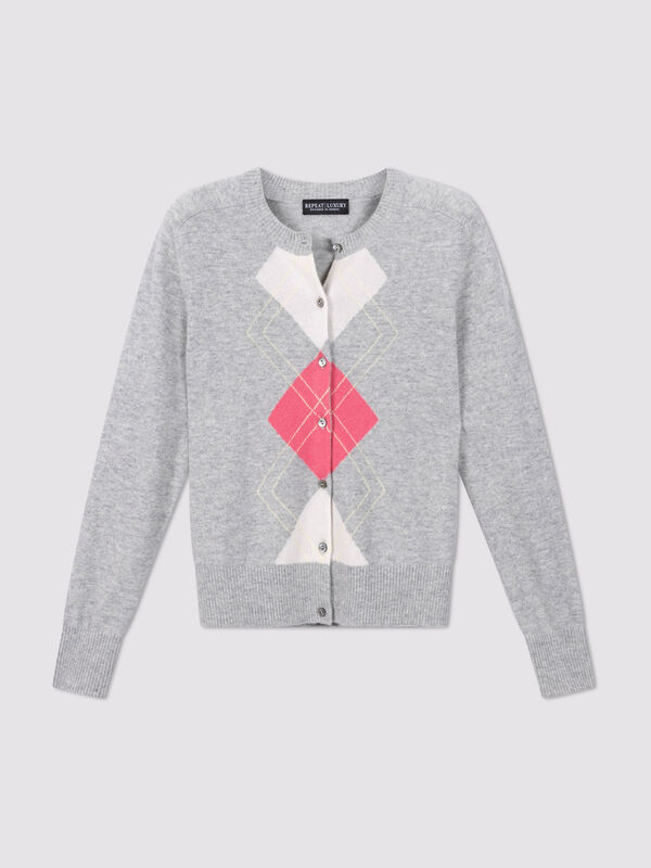 Luxuri&ouml;se Bio-Kaschmir-Strickjacke mit Argyle-Rautenmuster image number 0