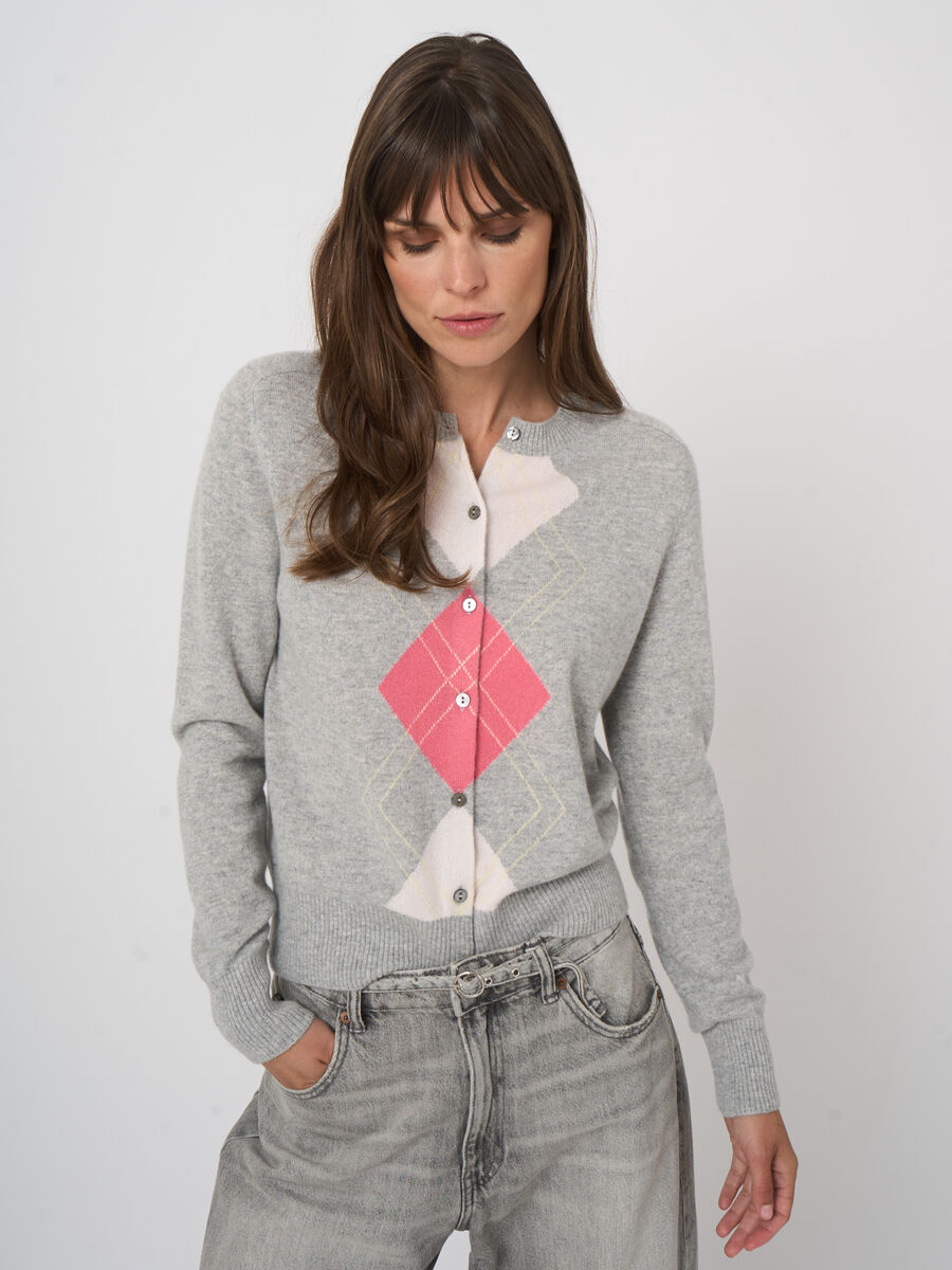 Luxury organic cashmere argyle cardigan image number 1