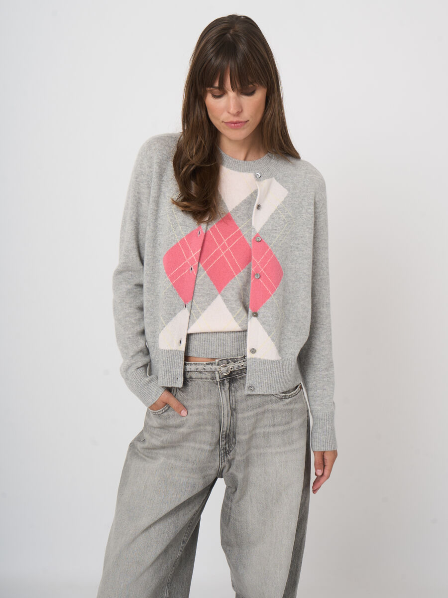 Luxury organic cashmere argyle cardigan image number 6