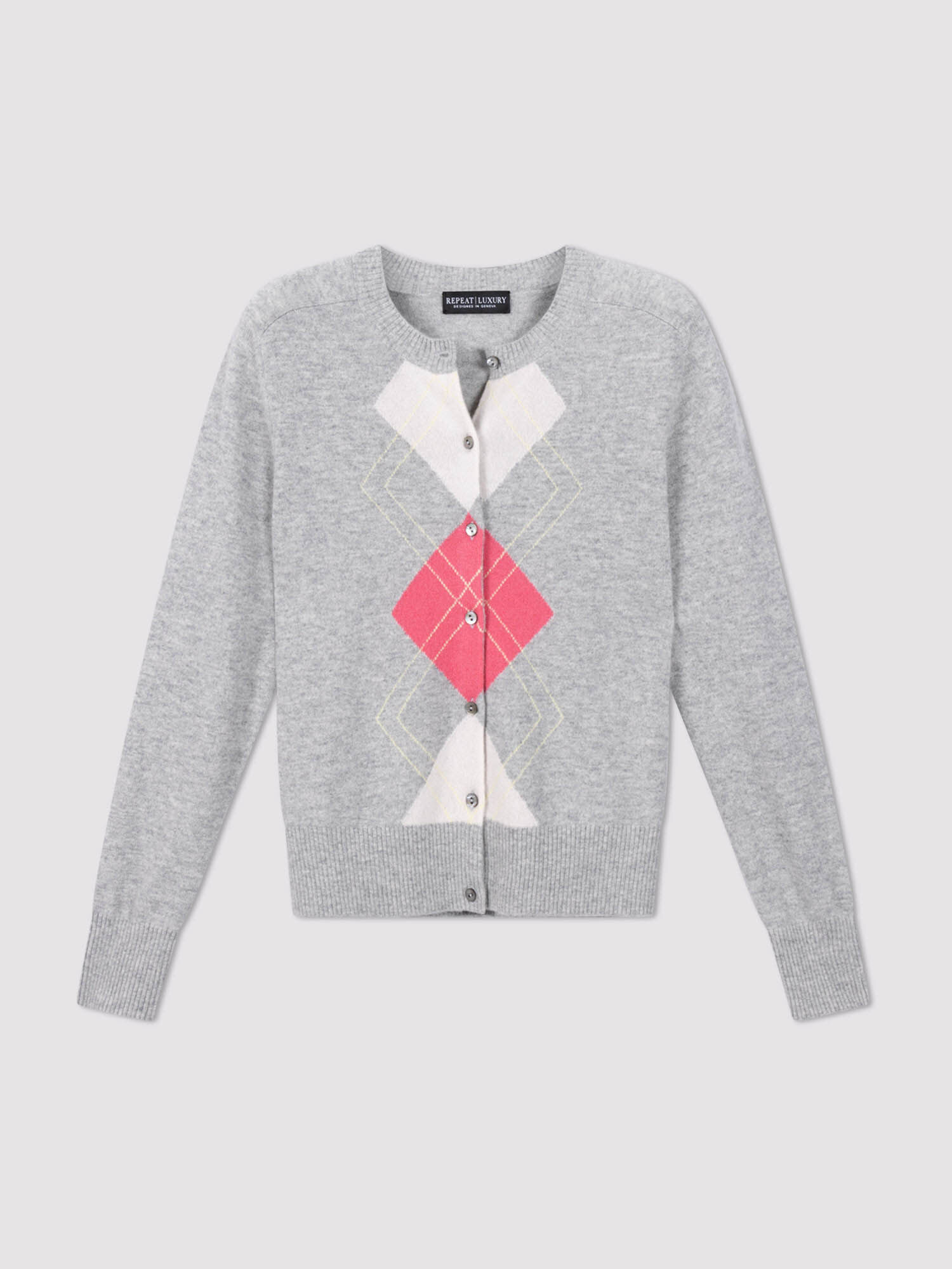 Cardigan en cachemire biologique de luxe à losanges