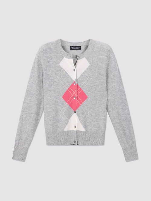 Luxury organic cashmere argyle cardigan