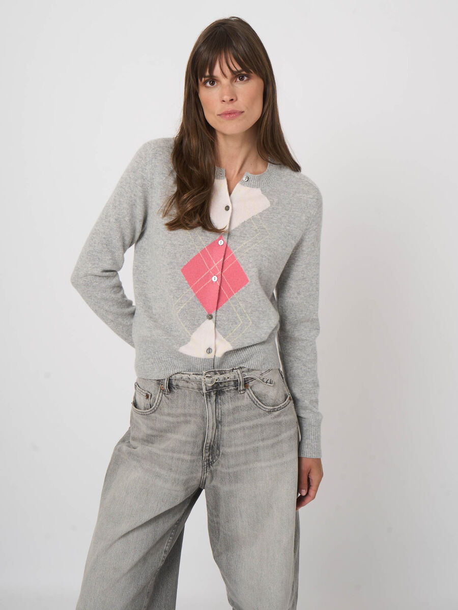 Luxuri&ouml;se Bio-Kaschmir-Strickjacke mit Argyle-Rautenmuster image number 4