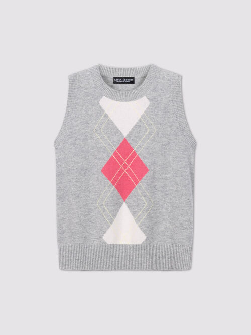 Cropped Cashmere Argyle Vest