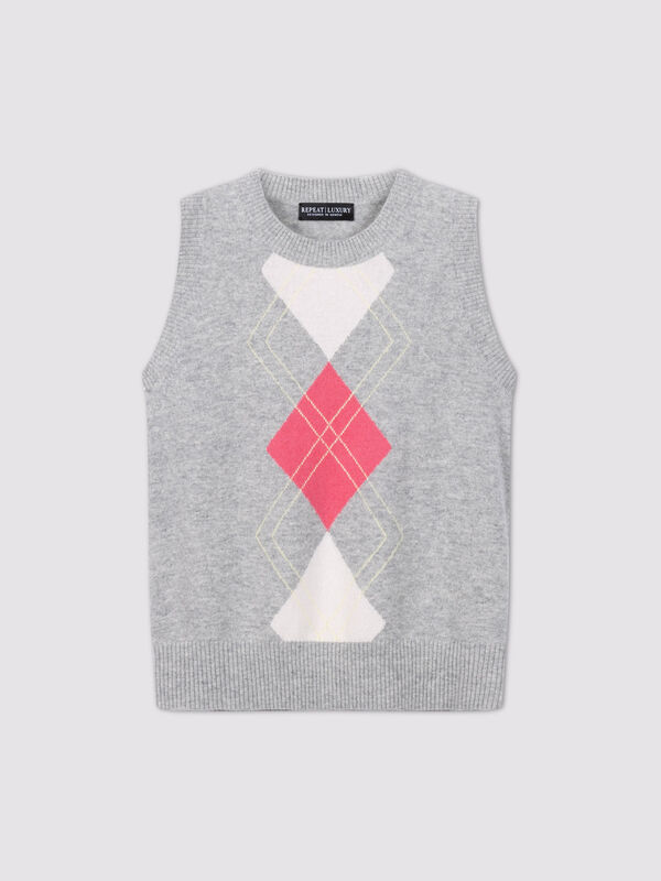 Kurzer Kaschmir-Pullunder mit Argyle-Muster image number 1