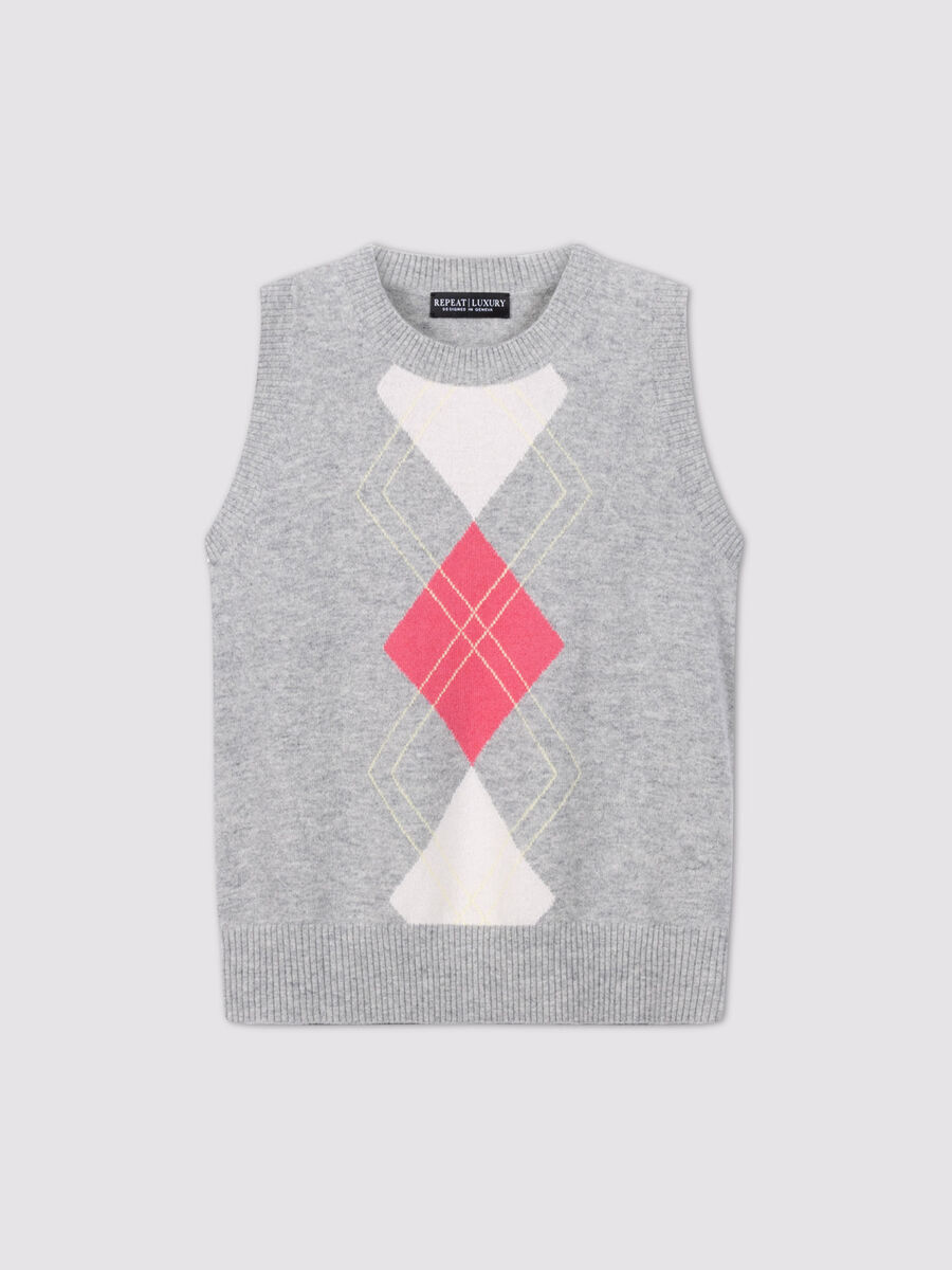 Cropped Cashmere Argyle Vest image number 1
