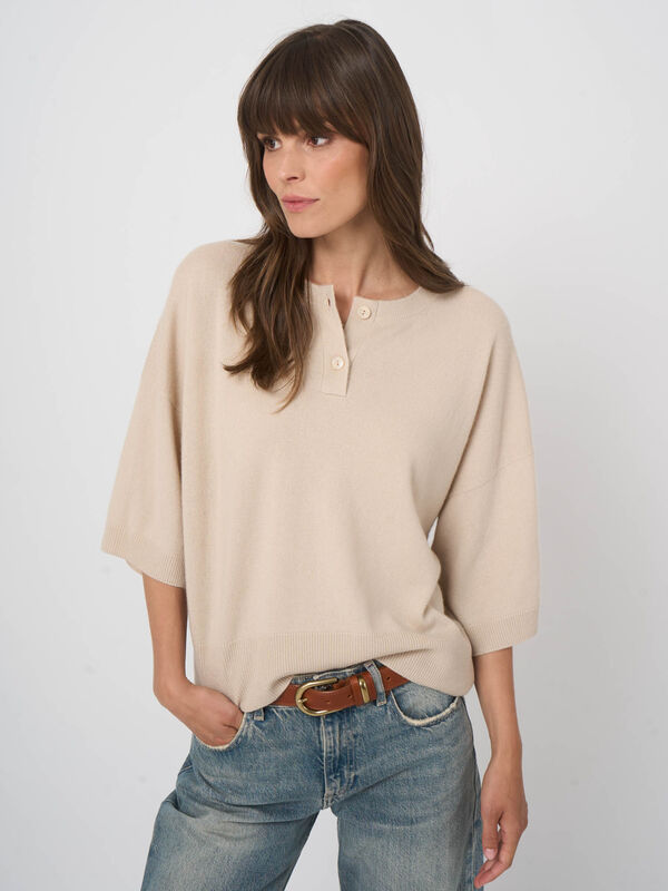 Classic cashmere button-neck sweater image number 0