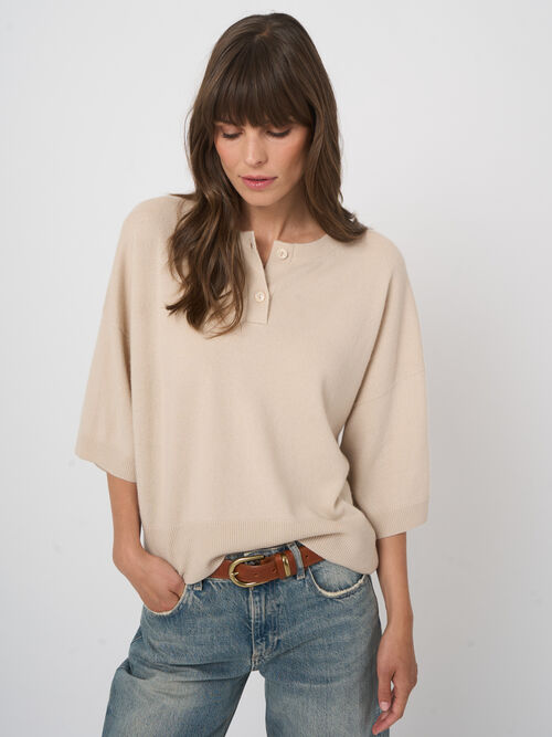 Classic cashmere button-neck sweater