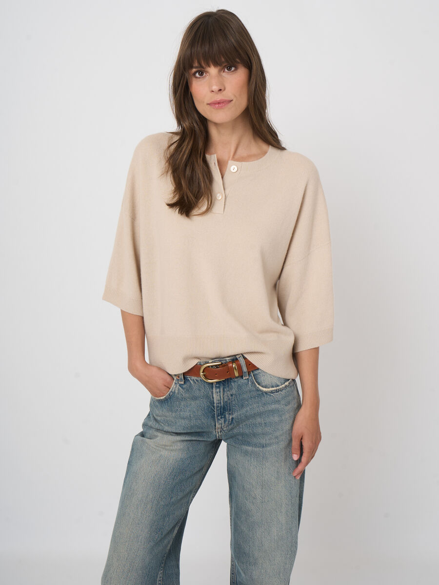 Classic cashmere button-neck sweater image number 2
