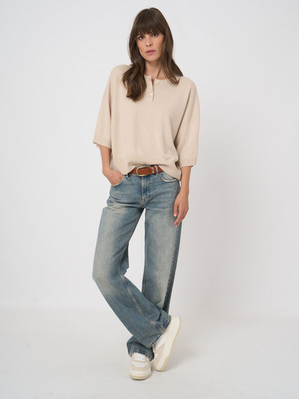 Classic cashmere button-neck sweater image number 3