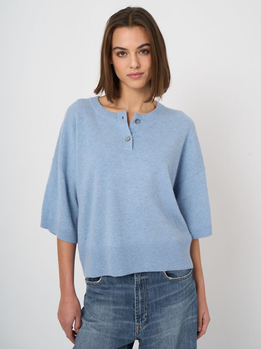 Classic cashmere button-neck sweater image number 0