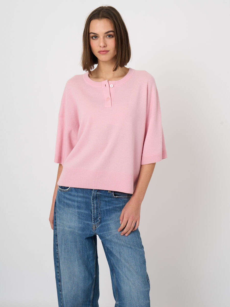 Classic cashmere button-neck sweater image number 3