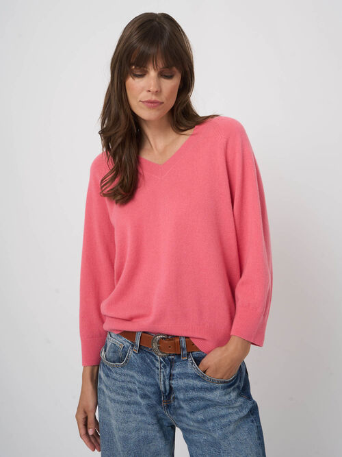 Bio-Kaschmirpullover mit V-Ausschnitt