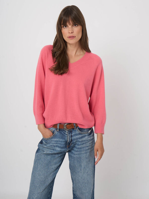 Pull col V en cachemire biologique - manches raglan 3/4 image number 2