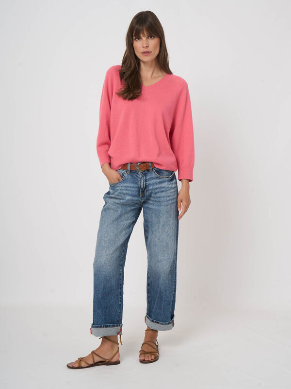 Pull col V en cachemire biologique - manches raglan 3/4 image number 3