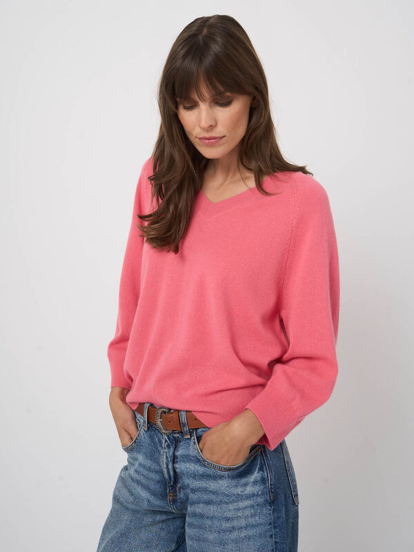 Pull col V en cachemire biologique - manches raglan 3/4 image number 4