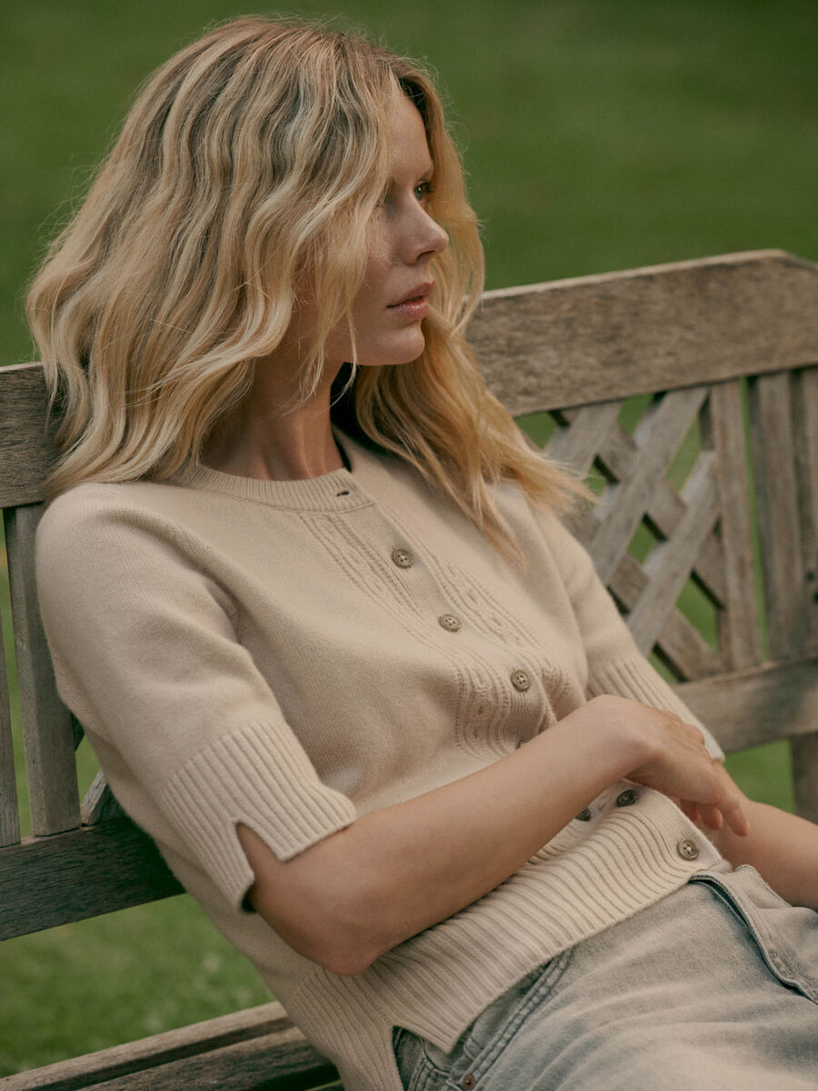 Cropped organic cashmere cardigan image number 0