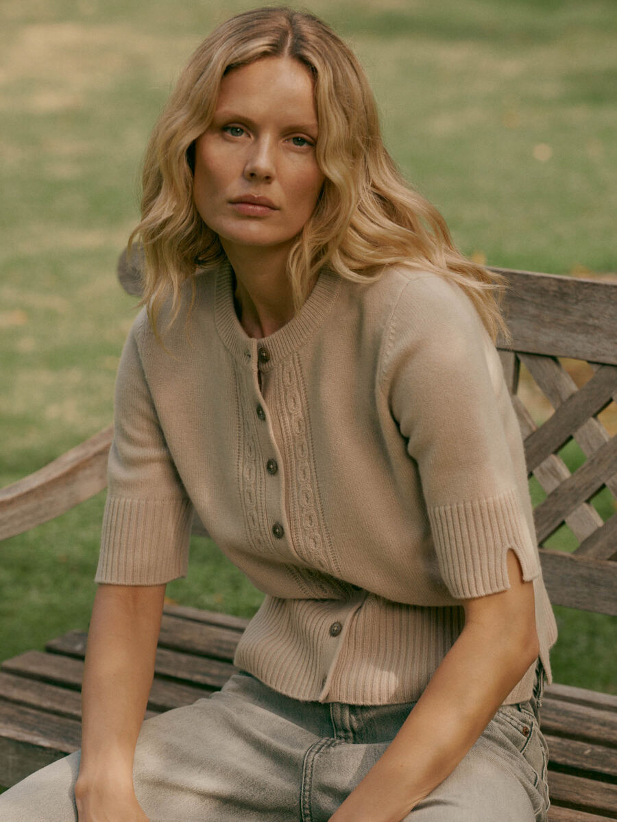 Cropped organic cashmere cardigan image number 3