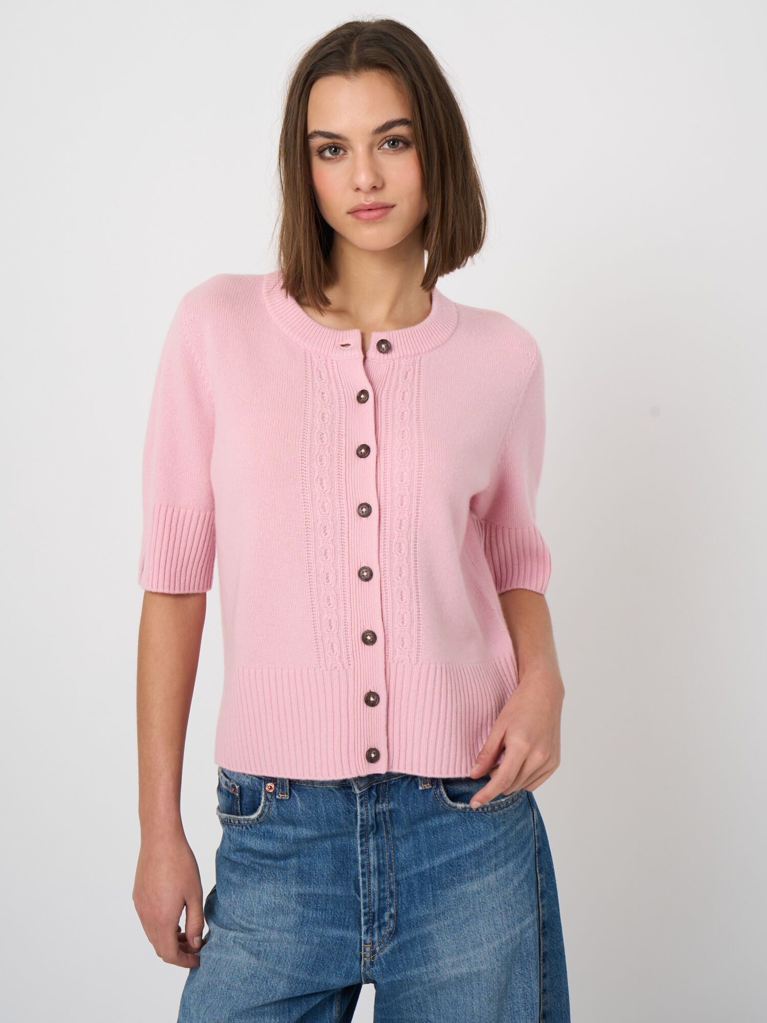Cropped vest van biologisch kasjmier met kabelpatroon