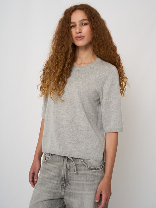 Pull en cachemire bio l&eacute;ger, coupe ample, d&eacute;tails hotfix