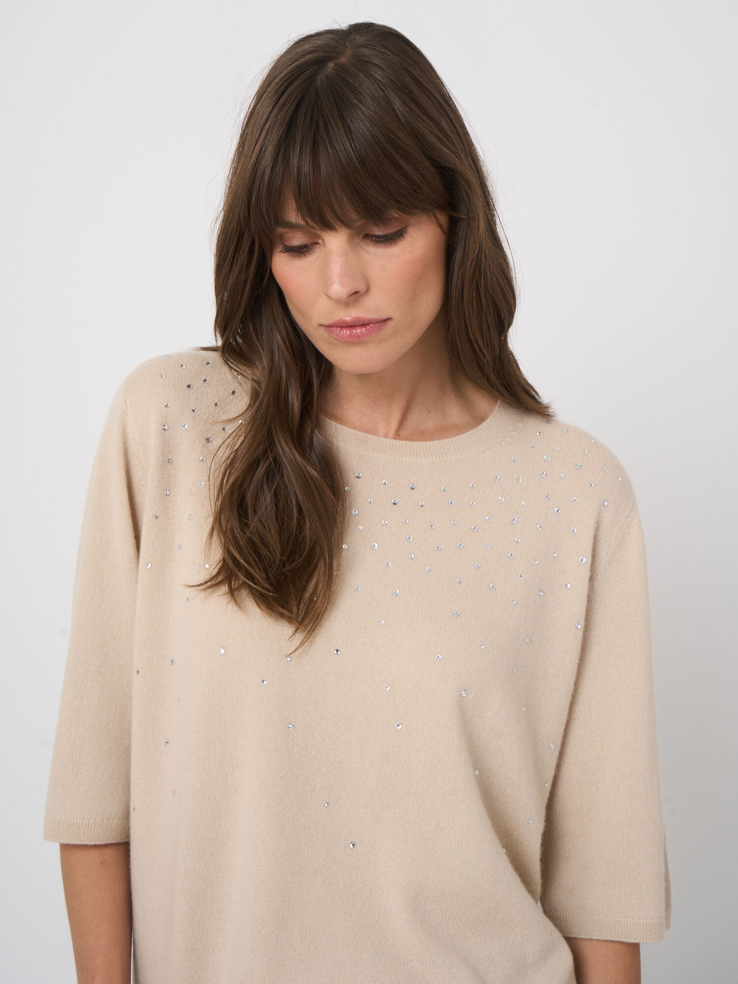 Biologische cashmere trui met subtiele hotfix afbeelding