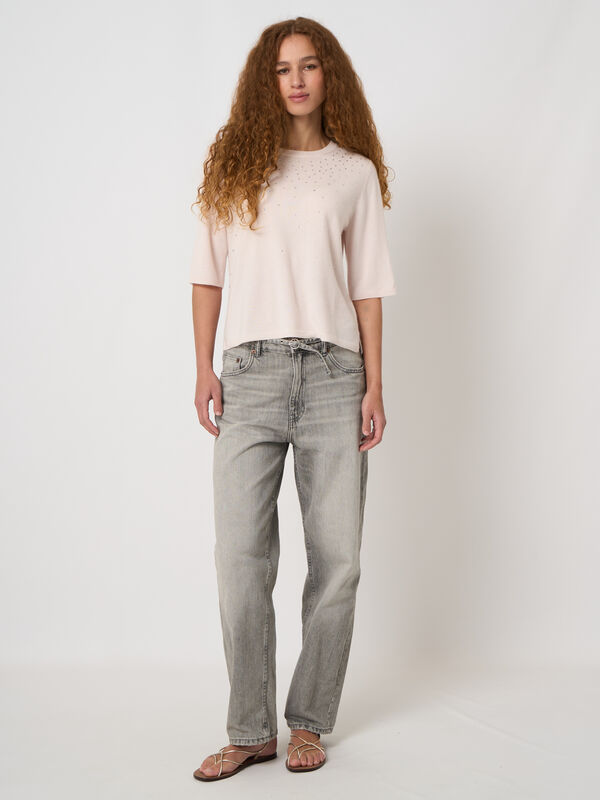 Leichter Bio-Kaschmirpullover mit Hotfix-Details image number 2