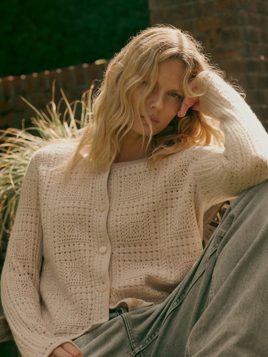 Organic cashmere ajour cardigan image number 0