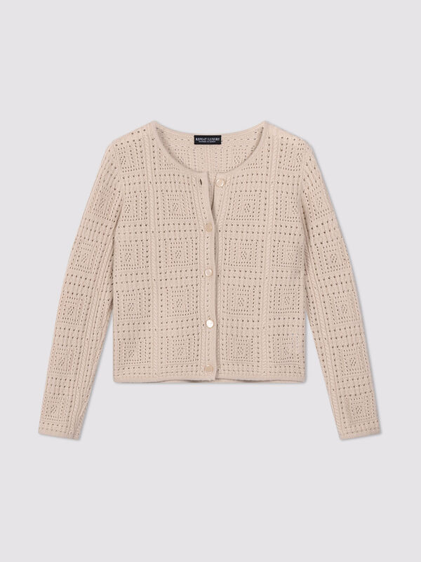 Bio-Kaschmir Ajour-Cardigan mit Perlenkn&ouml;pfen image number 2