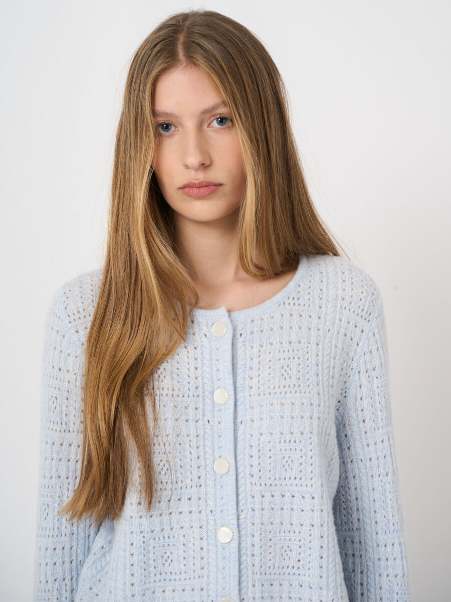 Cardigan femme en cachemire bio, maille ajour&eacute;e image number 0