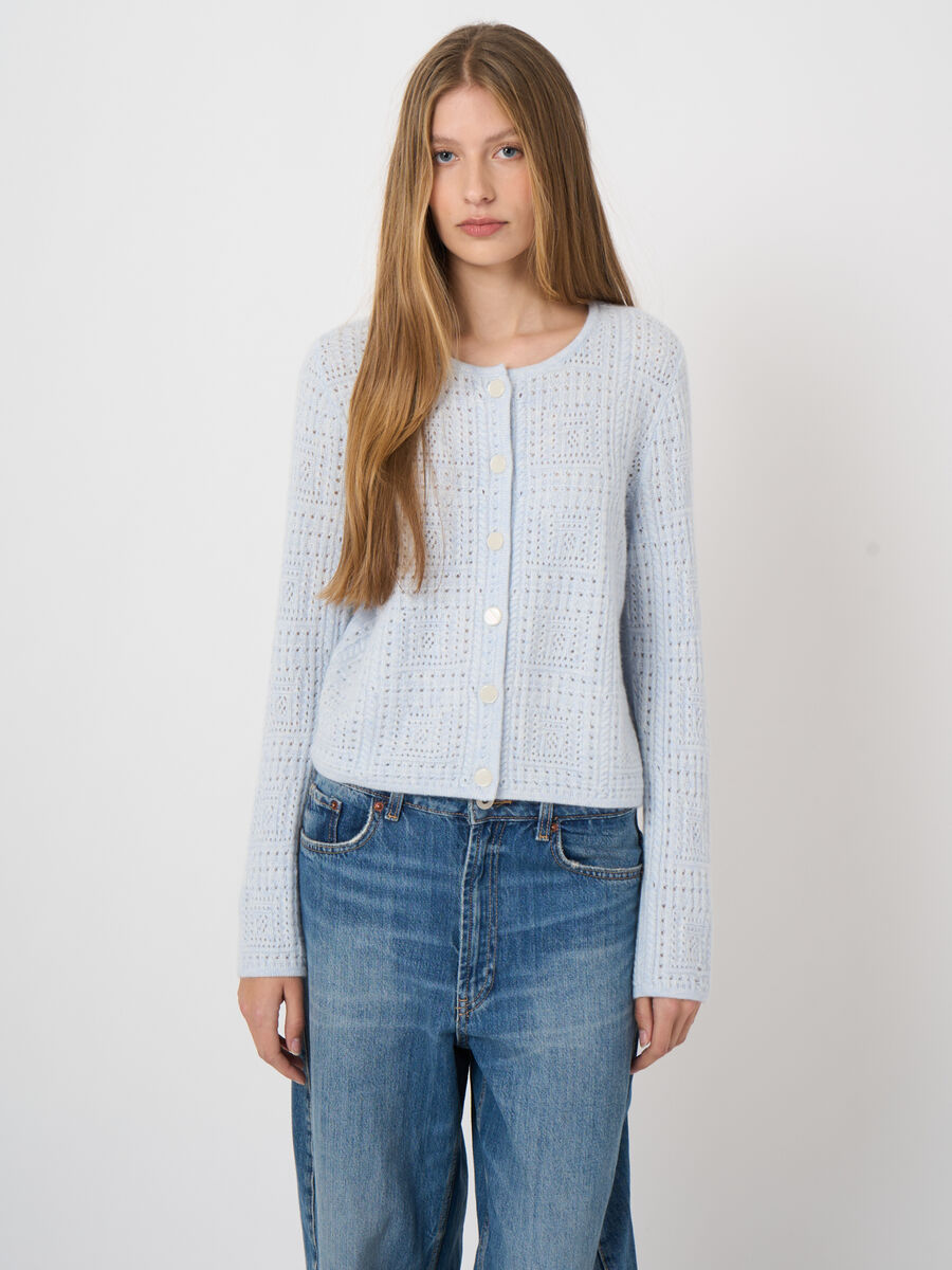 Cardigan femme en cachemire bio, maille ajour&eacute;e image number 1