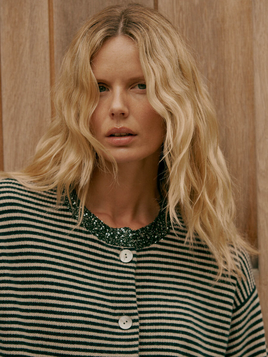 Striped cashmere cardigan with sequins image number 0