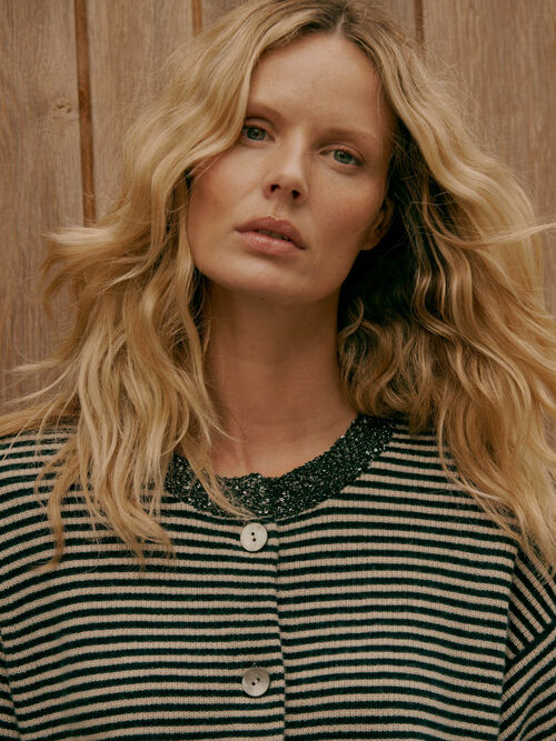 Striped cashmere cardigan with sequins